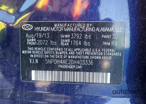 2013 Hyundai Elantra Gls z USA, uszkodzony, nr VIN 5NPDH4AE2DH403336